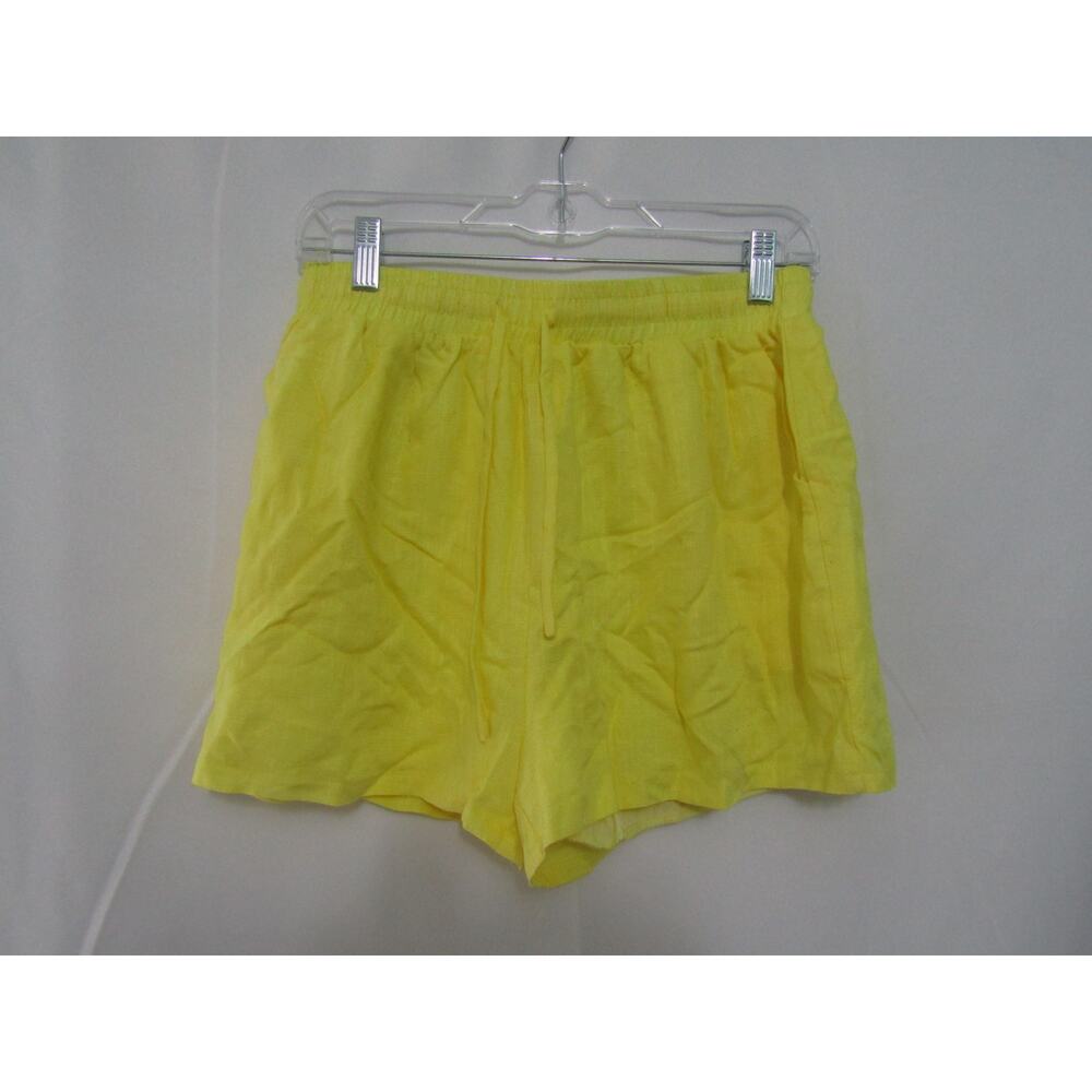 Women's Yellow Drawstring Shorts Elastic Waist Pockets Summer Casual Small/Med